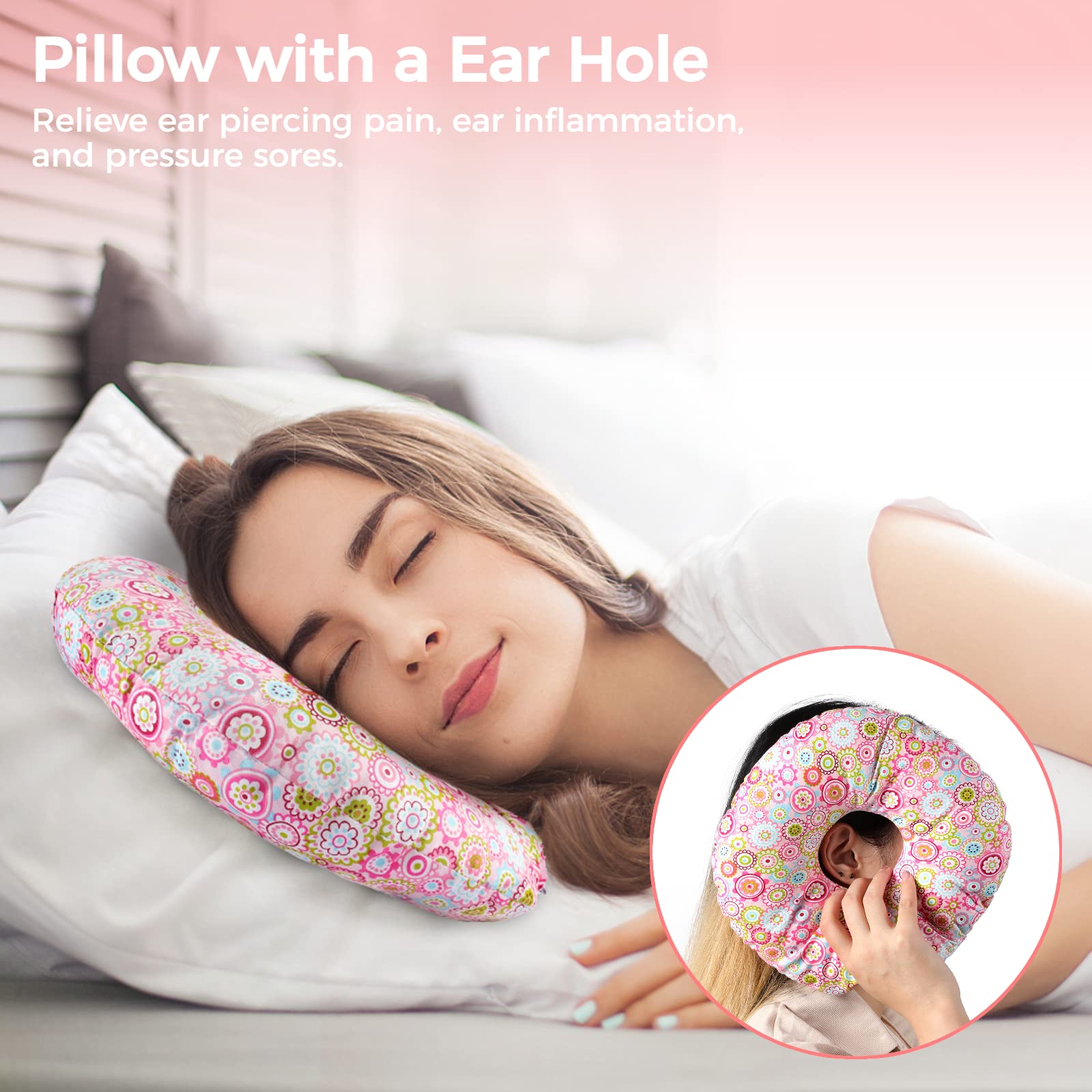 Almohada Con Agujero Para Dormir De Lado - Almohada Donut Para Piercing De Oreja, Rosada, Alivia Presión Y Dolor