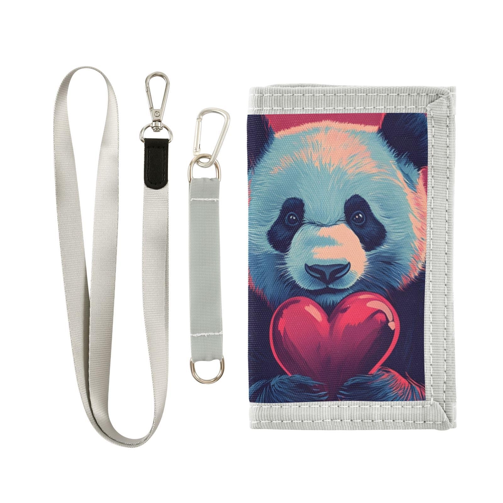 FOLIOSA Kids Wallet for Boys Girls Panda Valentine Print Youth Wallet with Zipper Pocket Card Holders, Novelty Wallet 4.9×2.9 in