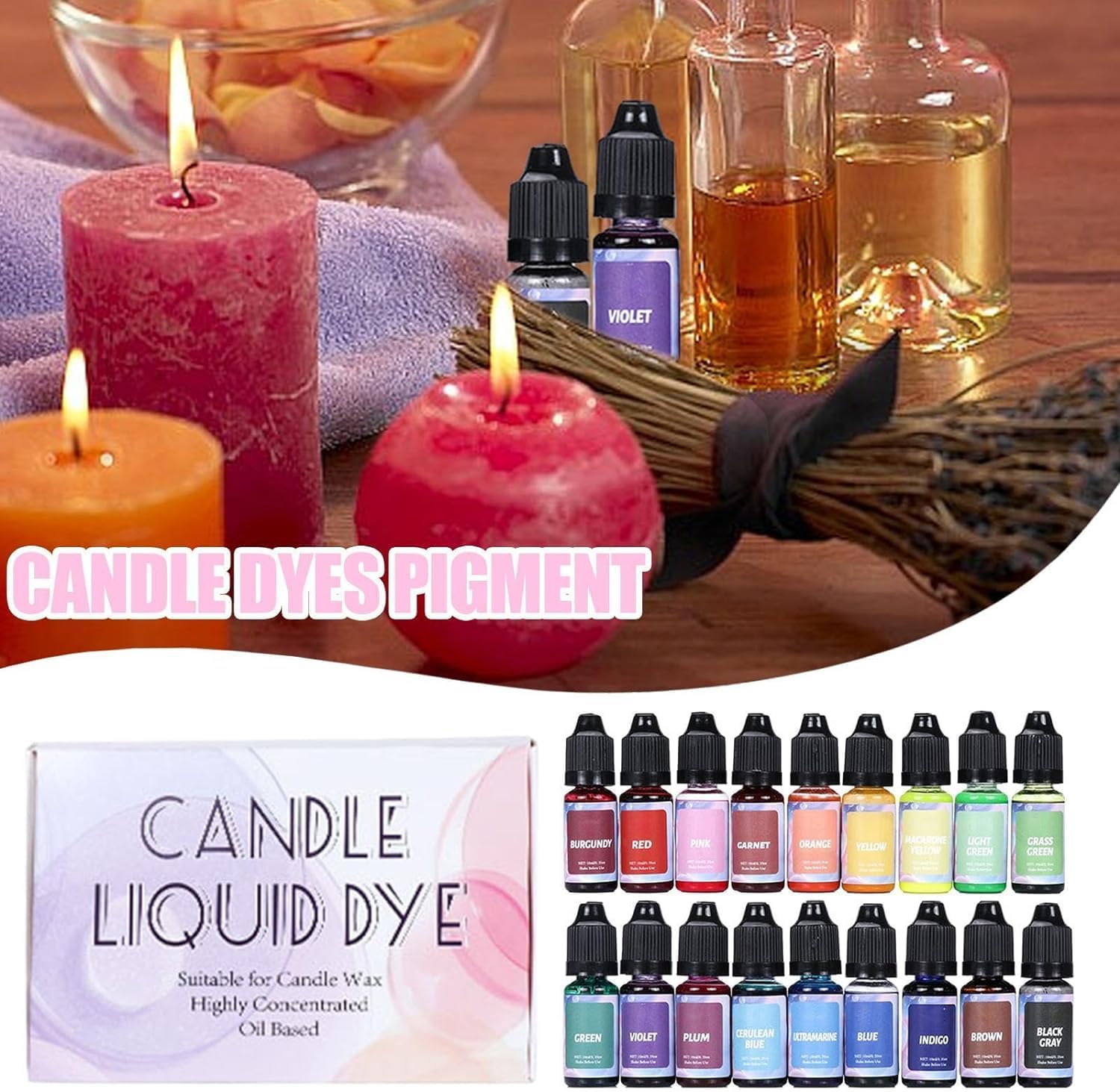 LEROKAS Liquid Candle Wax Color Set, 24 Colors Dye for Candle
