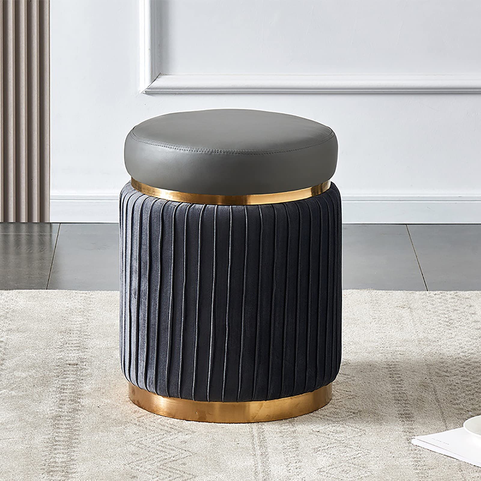 Taburete de tocador redondo de terciopelo para decorar el salón o el dormitorio con estilo actual