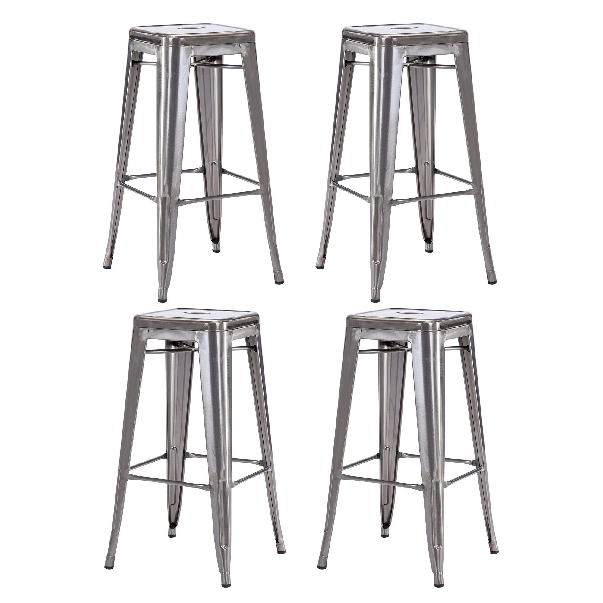 Duhome Barhocker Eisen Barstühle 4er Set, Sitzhöhe 76cm Tresenhocker, Stapelbar Metall Bistrohocker mit Fußstütze im Industry Design, Metallic