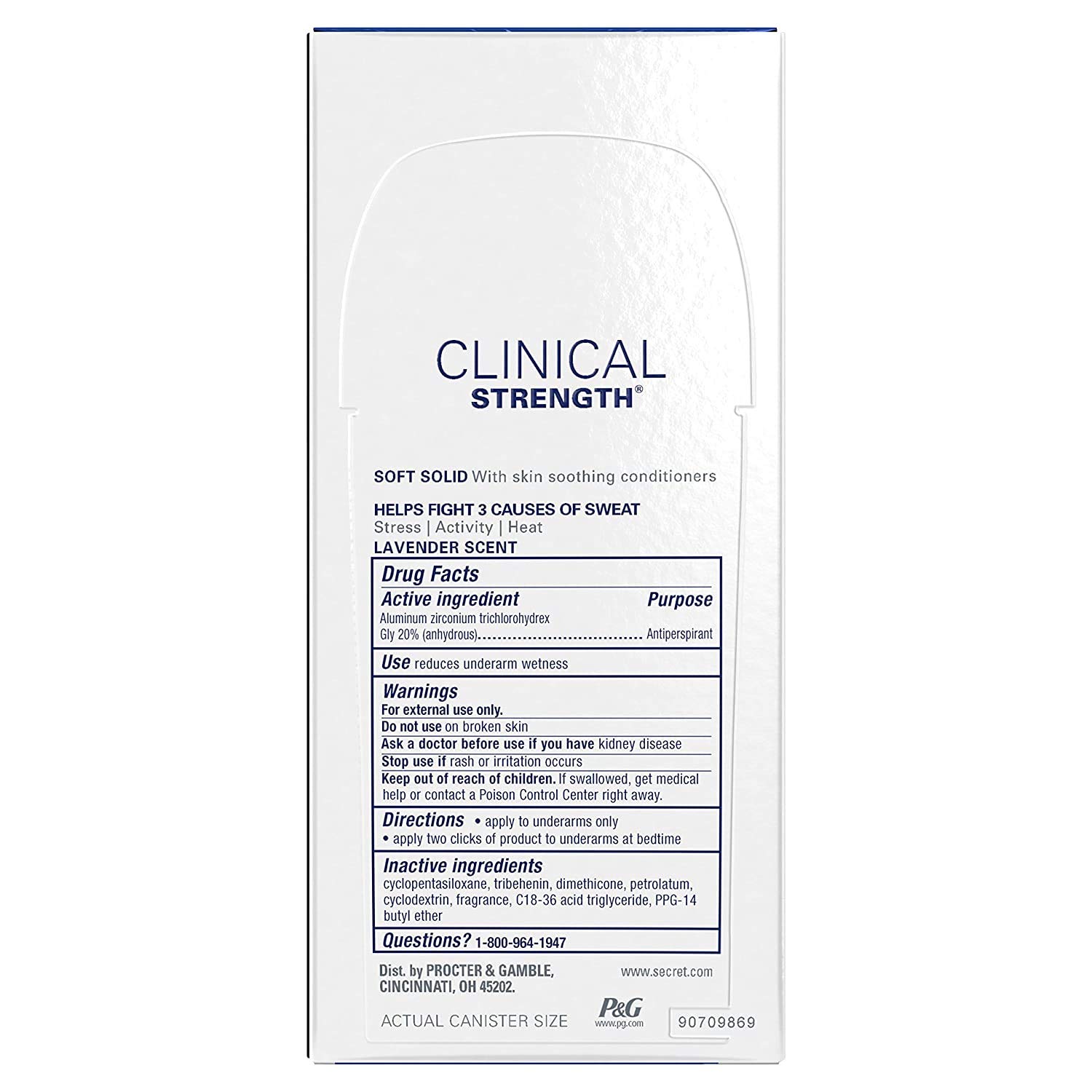 Secret Antiperspirant Deodorant for Women, Clinical Strength Soft Solid, Clean Lavender Scent, 2.6 Oz