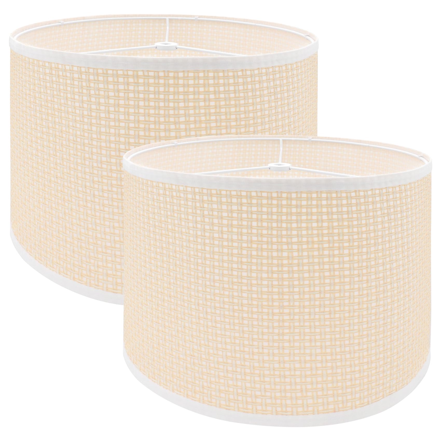 Antrader Lamp Shade Beige Rattan Lampshades for Table & Floor Lamp, 13" Top x 13" Bottom x 10" High Lampshade Replacement, Easy to Assemble, Modern Drum Lamp Shades - Set of 2