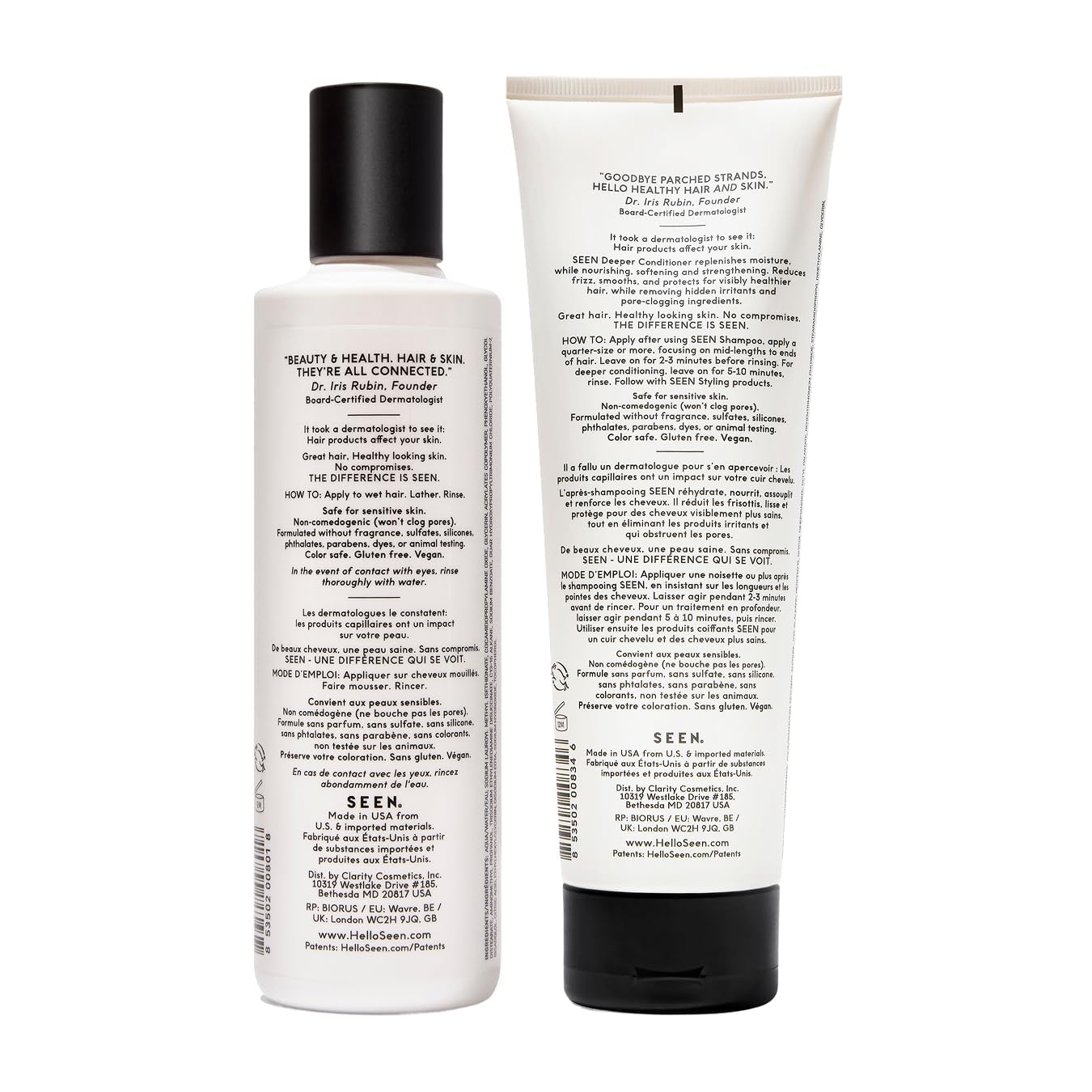 SEEN Shampoo & Deeper Conditioner Bundle, Fragrance-Free - Non-Comedogenic Hair Care Set, Dermatologist-Developed, Safe for Sensitive, Eczema & Acne-Prone Skin