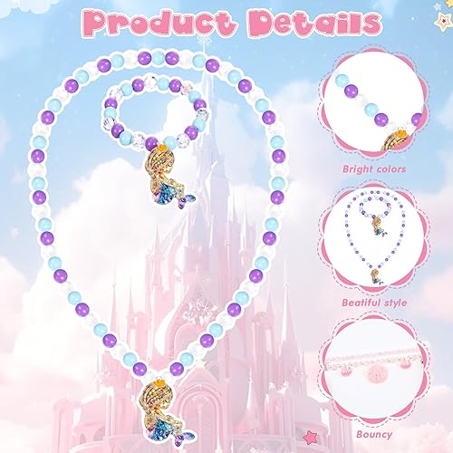 Miniatura 10 de Sumind 6 juegos de joyas para niñas pequeñas, collar y pulsera de cuentas para bebés, regalos de joyería de disfraces, regalos de fiesta de princesa