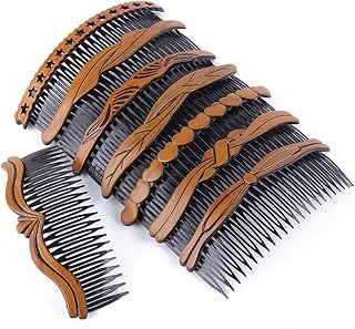 8 Pcs Large 5.3 Inches 24 Teeth Hair Side Comb Plastic Wood Grain Retro Hair Comb Hair Pin Headwear Hair Accessories for Women Lady