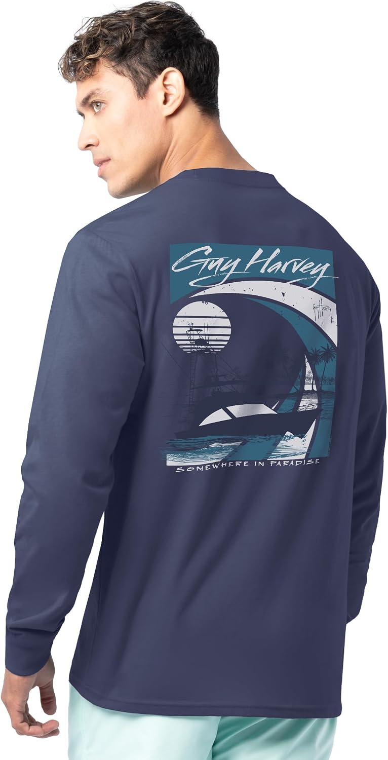 Guy Harvey Men’s Long Sleeve Lightweight Cotton Fishing Graphic T-Shirt