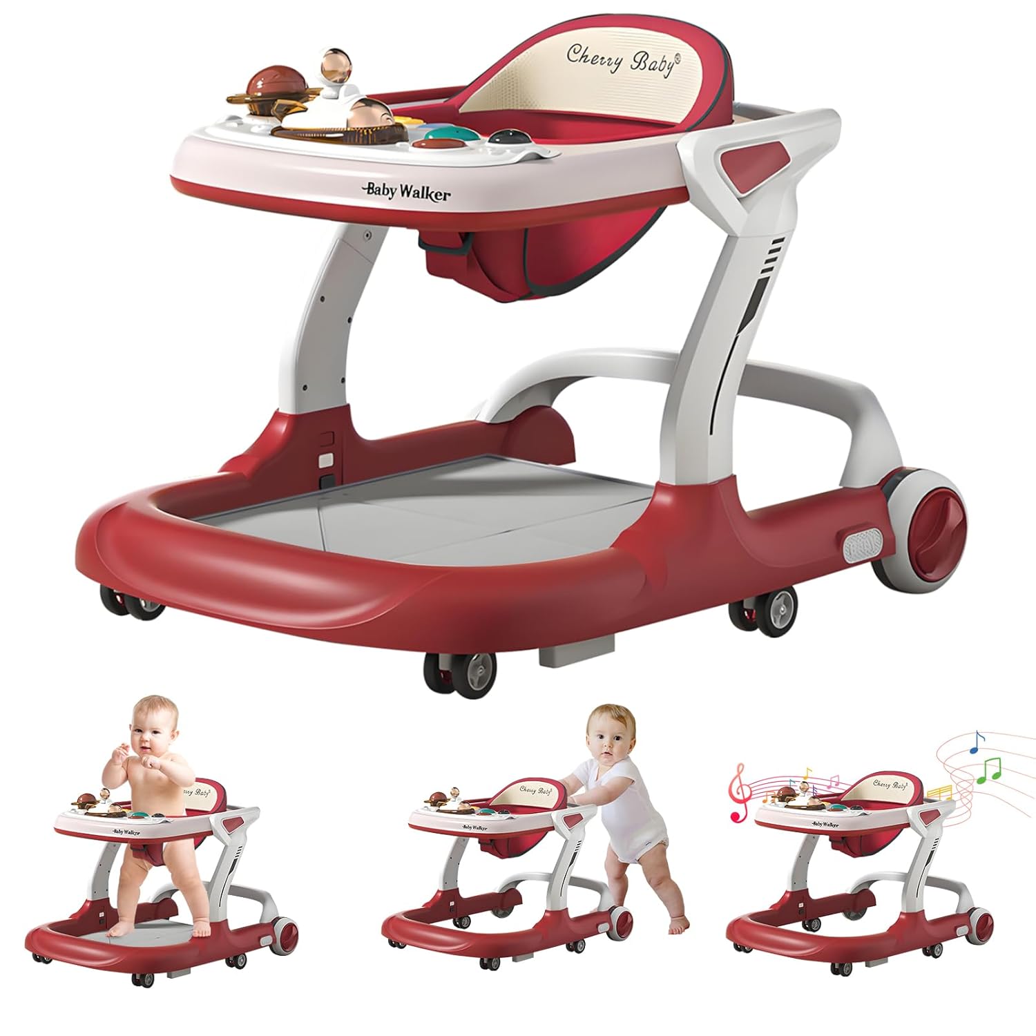 5 in 1 Baby Walker with Wheels,Adjustable Speed Activity Baby Walker,Anti-Fall Bouncer Combo Baby Walkers,Detachable Trampoline Mat for Boys Girls Babies 6-18 Months