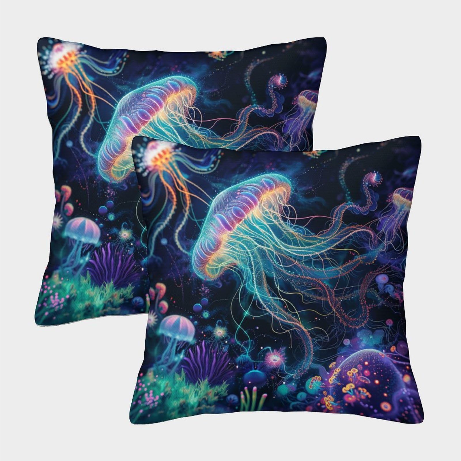 kaiyun 2 Pack Jellyfish,Ocean Pillow Case 45x45cm Throw Pillow Case,Modern Decoration Pattern for Terrace Sofa Bedroom Indoor Outdoor Party