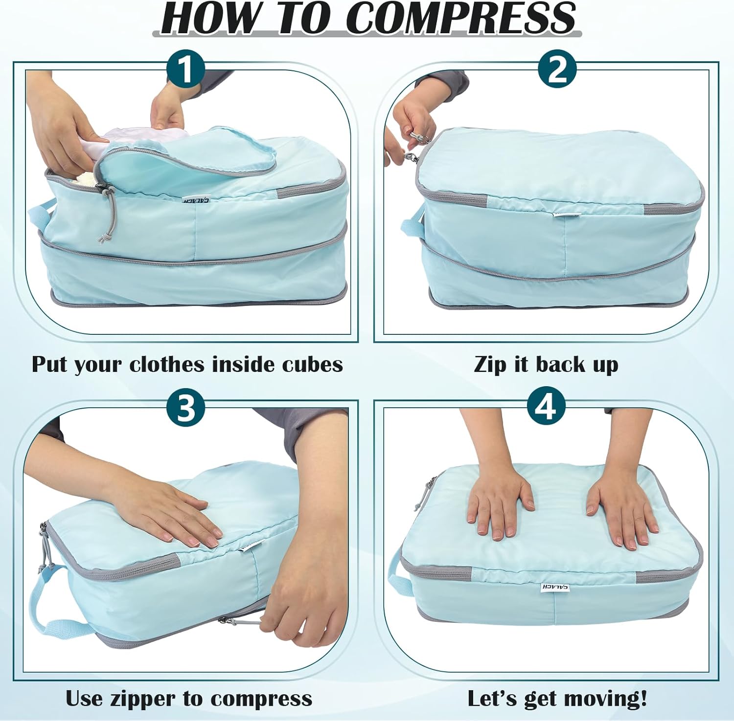 Large Compression Packing Cubes for Travel, 2 Set Compression Bags Travel Cubes for Packing Suitcase Luggage Organizer, Blue - Image 5