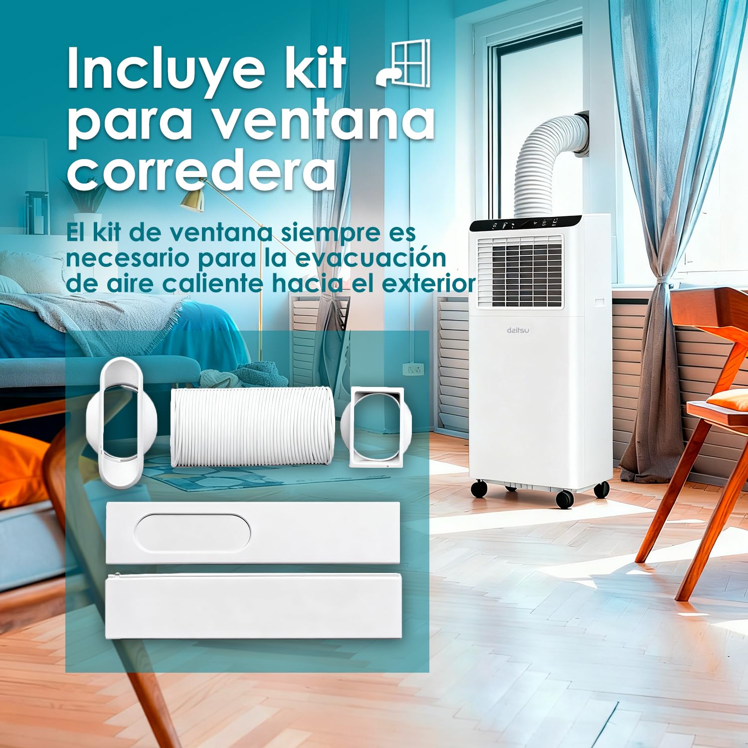 Daitsu Aire acondicionado portátil 3 en 1: Frío, Deshumidificador, Ventilador | Hasta 22 m² | Clase A | Mando inalámbrico | Silencioso y Compacto | Aeris Cool APD-09FXA