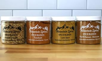 World Travelers Gift Set - Set of 4 Large Gourmet Spice Blends by Mountain Spices - Hand-packed in Small Batches - No Fillers, All Natural Ingredients
