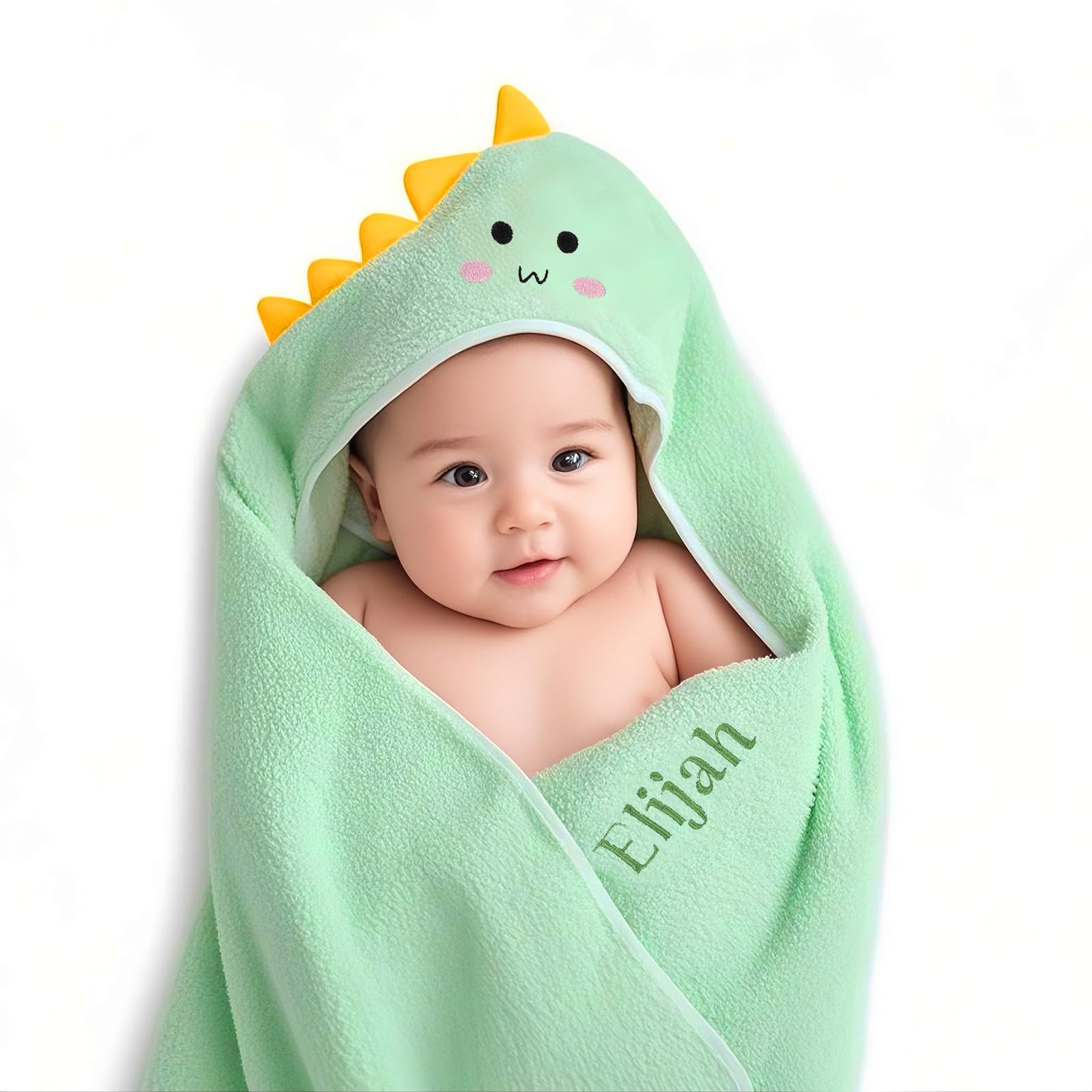 Cape de Bain Bebe Personnalisé avec Prénom Sortie de Bain Bebe Douce et Confortable Sortie de Bain Bebe pour Bebe Naissance Cadeau Baby Shower, Bebe Fille, Bebe Naissance (Vert)