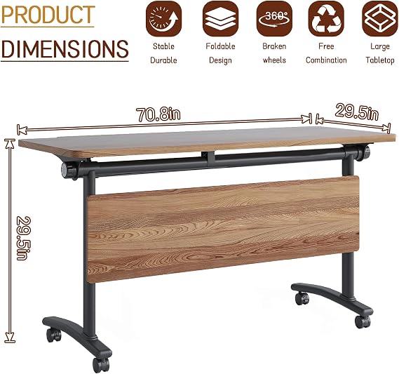 Conference Room Tables, Mobile Folding Wood Conference Table, Rectangle Conference Table with Silent Wheels Suitable 2-12 People for Conference Room, Office (4, 70.8in)