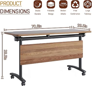 Conference Room Tables, Mobile Folding Wood Conference Table, Rectangle Conference Table with Silent Wheels Suitable 2-12 People for Conference Room, Office (4, 70.8in)