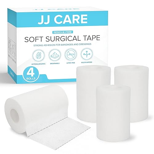Miniatura 8 de JJ CARE Cinta quirúrgica suave [paquete de 4], cinta de tela suave de 2 pulgadas x 10 yardas, cinta médica de tela sin látex para primeros auxilios