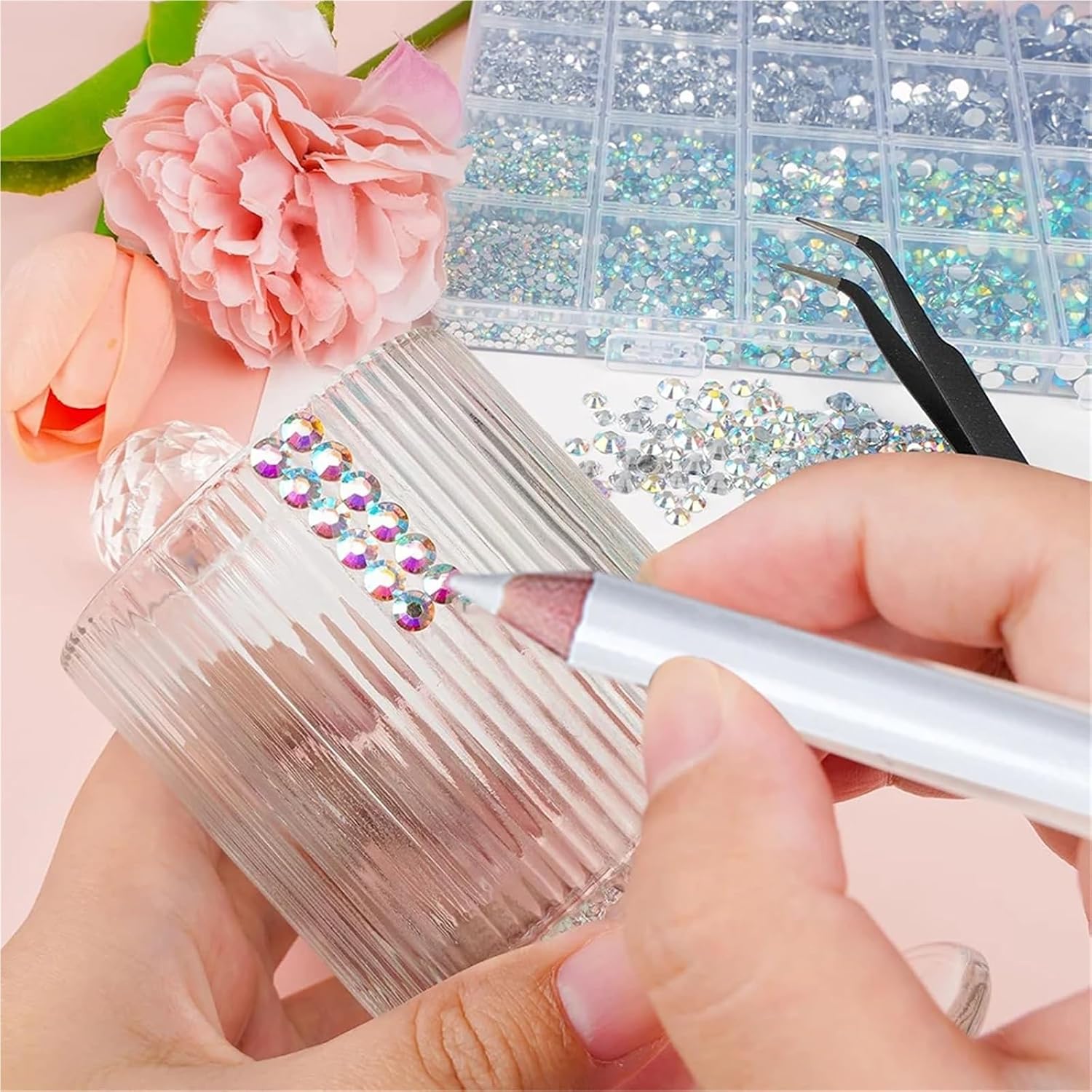 Rhinestones for Bedazzling 3Box Resin Jelly Rhinestones Clear AB Flatback Gems Tweezers Dotting Pen for DIY Crafts Clothing Shoes Nail Art