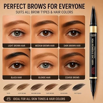 Microblading Eyebrow Pencil Kit, 4-Fork Tip Waterproof Brow Pen with Clear Brow Gel, Liquid Eyeliner, Dual-Ended Angled Brush & Spoolie for Fuller Natural-Looking Brows | 4-in-1 brow kit, long-lasting,smudge-proof,waterproof eyebrow pen,brow gel,eye liner,brow brush,creates natural full brows