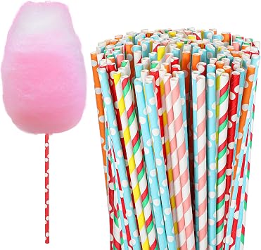 SHENLIU 400 Pieces Cotton Candy Cones, 13.8 Inch Extra Length Prevents Sticky Hands Bright Random Colors Cotton Candy Holder Stick Paper Straw Cones for Birthday Wedding Parties Events