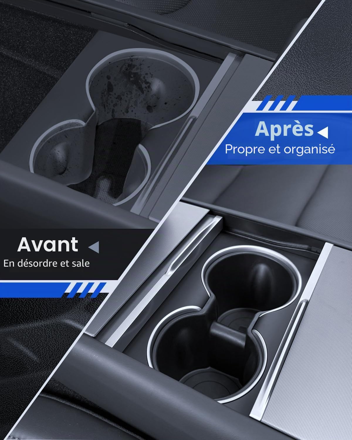 Lot de 3 Accessoires pour Tesla Model Y Standard 2025-2026 et Model Y 2025-2026 Juniper - Boîte de Rangement pour accoudoir - Boîte cachée et Porte-gobelet Model Y - Accessoires (Flocage)