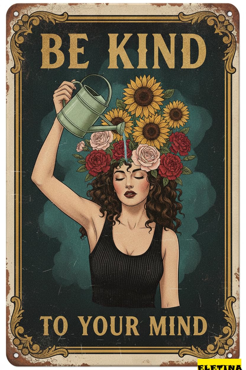 Be Kind To Your Mind Boho Tin Sign, 12x8 Inch Decor