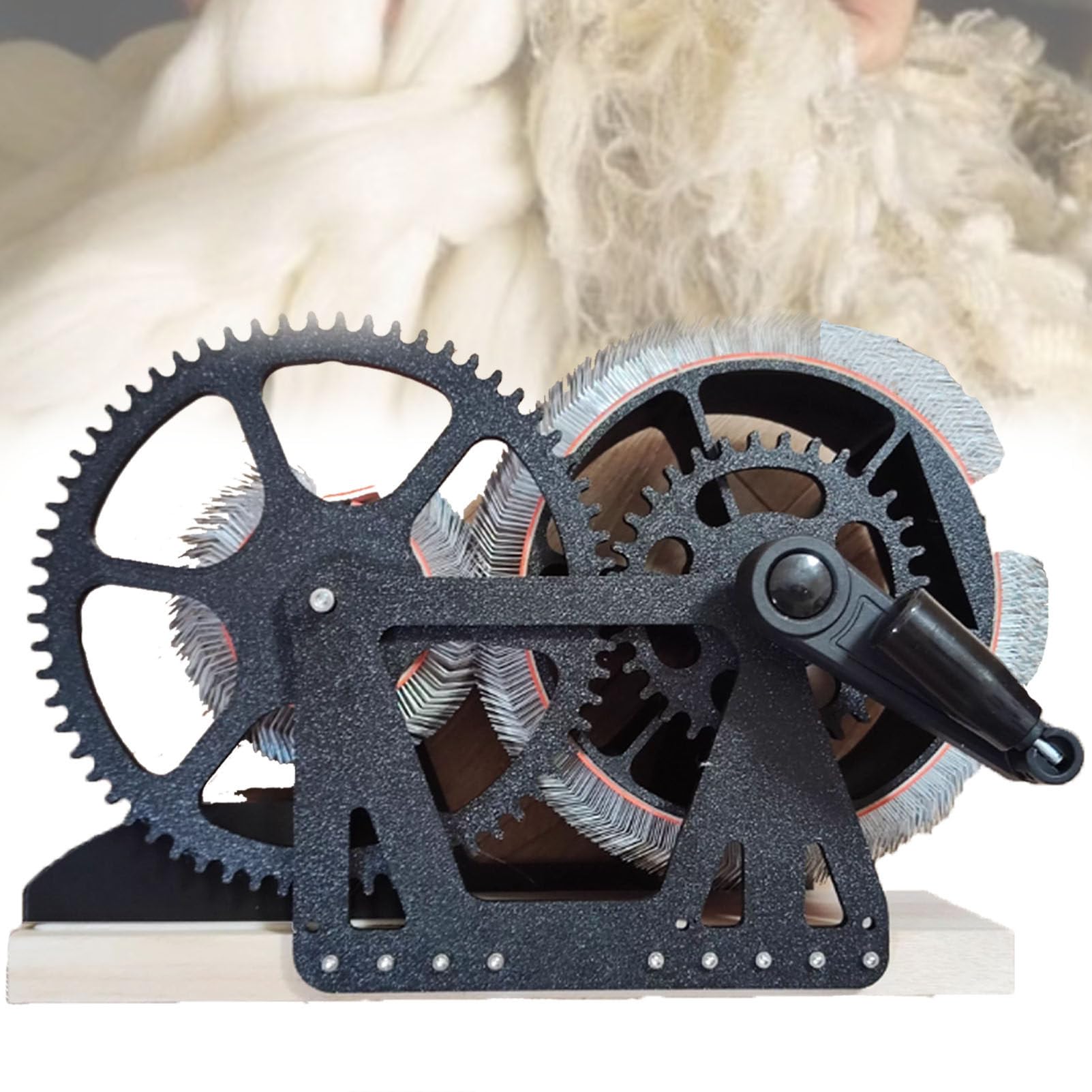Pfps Manual Wool Carding Machine with Hand Crank, Wide Wooden Drum Carder for Fiber Blending, Combing, Spinning, DIY Felting Projects Black