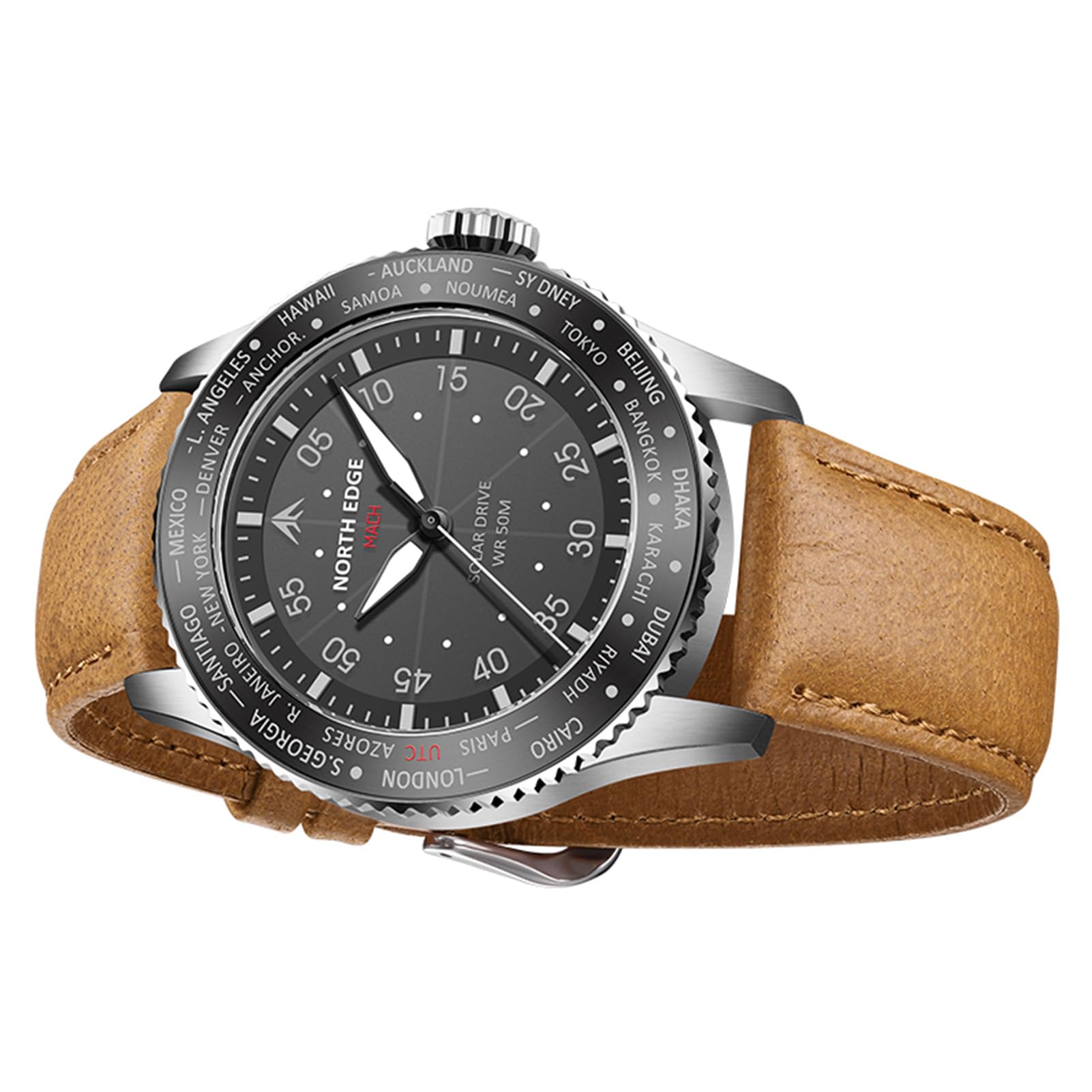 Lixada North Edge Mach Watch, Pilotenuhr, solarbetriebene Uhr für Herren, 50 m wasserdicht, Chronograph, Nachtsicht, hält bis zu 180 Tage, Solaruhr