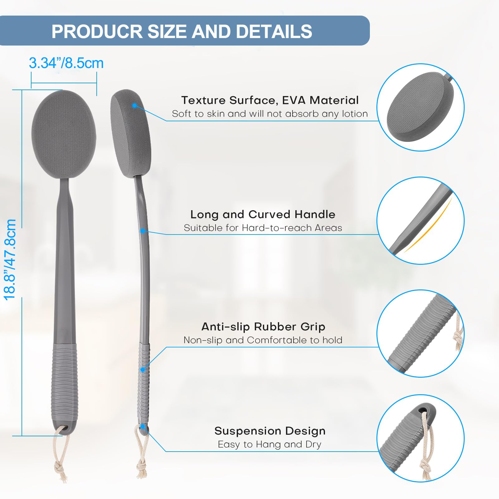 Aplikator balsamu do pleców, stóp i nóg, długi plastikowy uchwyt, krem nawilżający, samoopalający, krem przeciwsłoneczny, maść, aplikator na plecy dla starszych mężczyzn lub kobiet, z 3 zmywalnymi