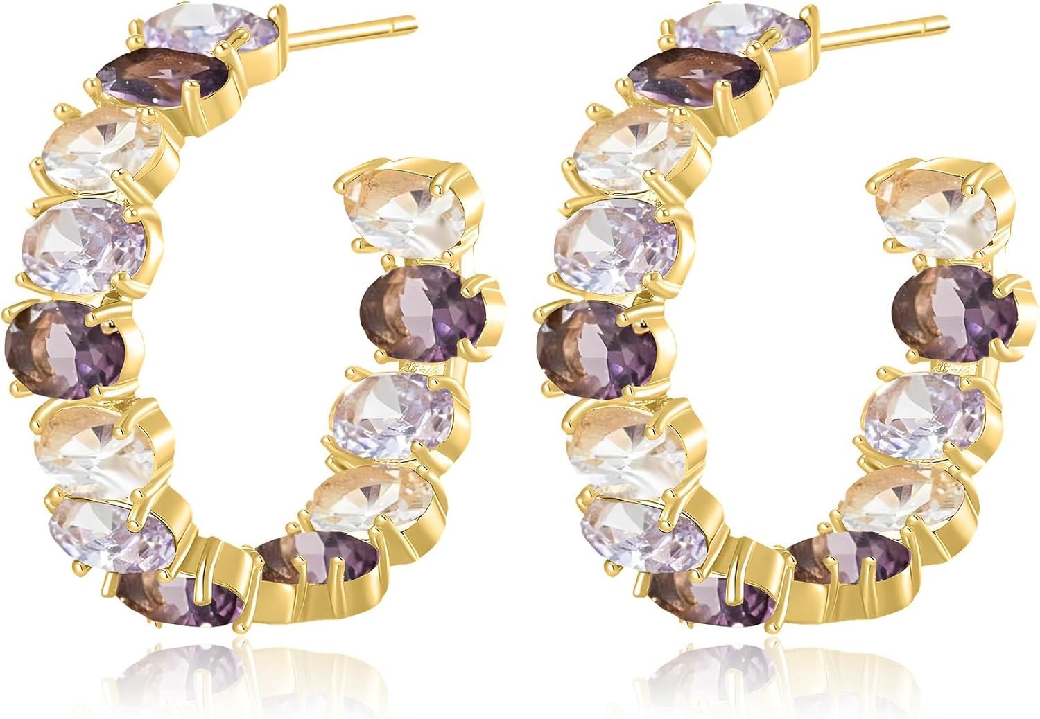 Dazzling Multicolor Austrian Crystal 14K Gold Plated Hoop Earrings for Women Fashion Hypoallergenic Jewelry Gift