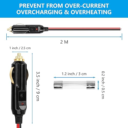 Miniatura 4 de CERRXIAN Cable de enchufe macho para encendedor de cigarrillos, repuesto de 12 V, con fusible de 20 A, cable de cola estañado de 13 AWG, 6.6 ft6.5