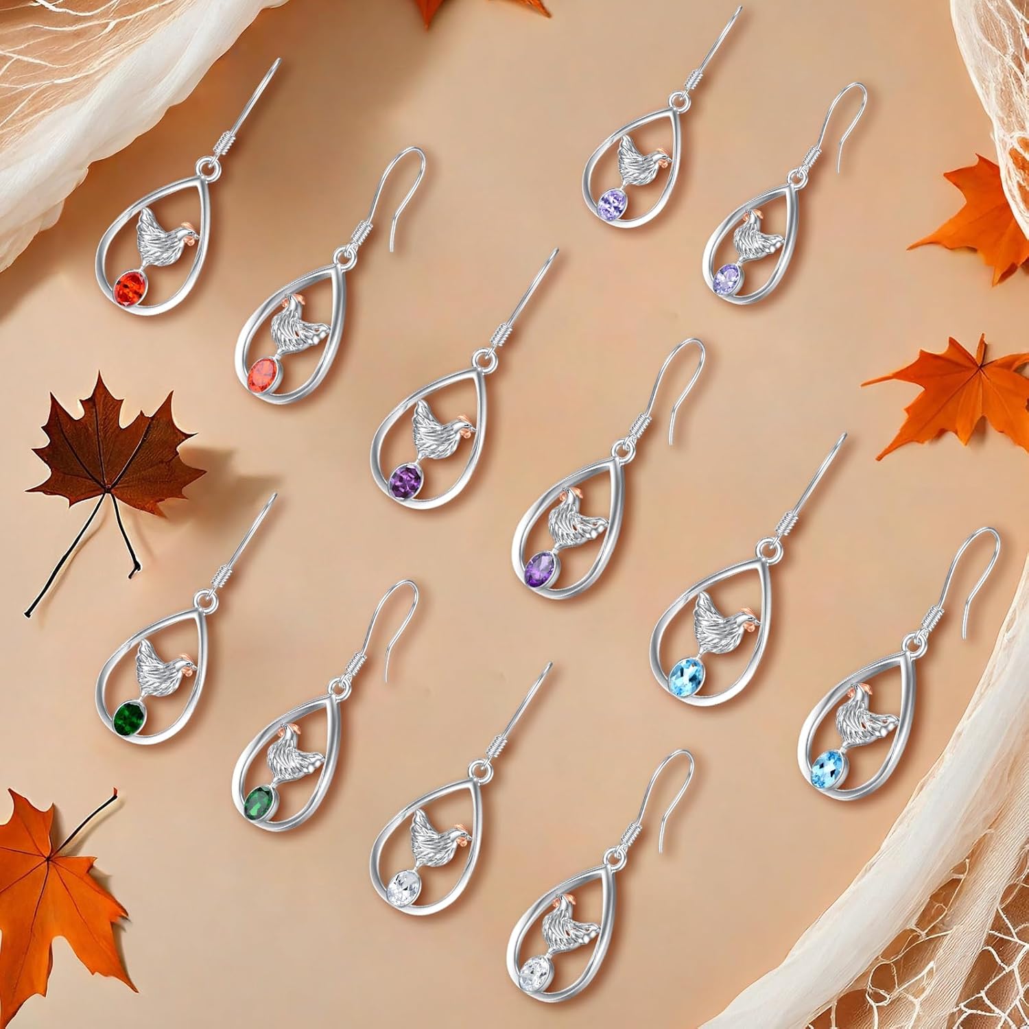 Chicken/Bunny Teardrop Earrings 925 Sterling Silver Birthstone Dangle Earrings Hen Jewelry Gifts for Women
