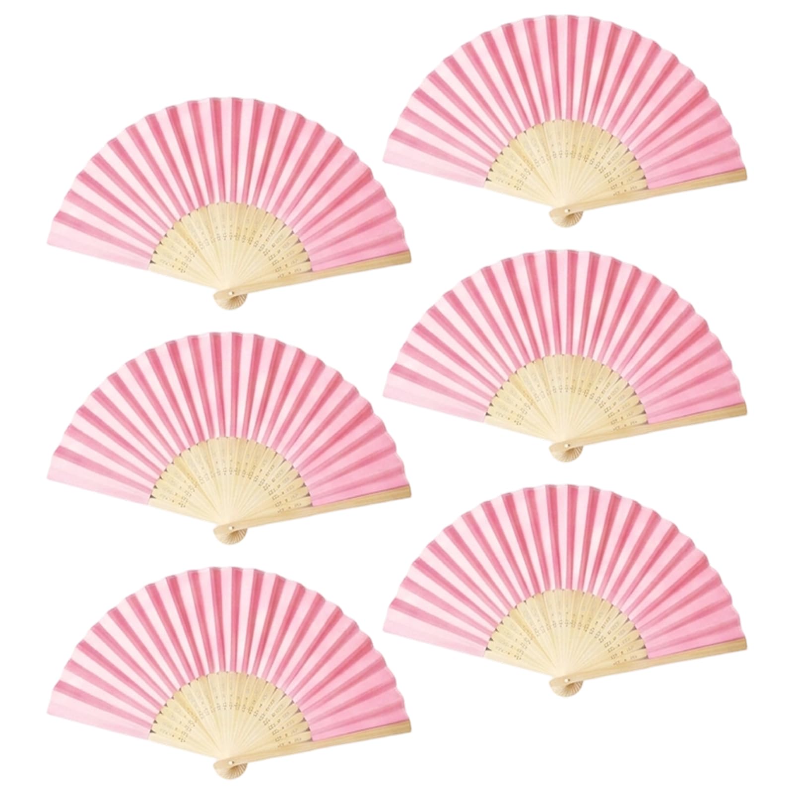 6pcs Paper Fans, Pink DIY Bamboo Handmade Fans, Lightweight & Portable for Group Use, Paper Fan for Dancing, Wedding, Cosplay, a Perfect Bride Fan for Outdoor Party or Ceremony Decoration
