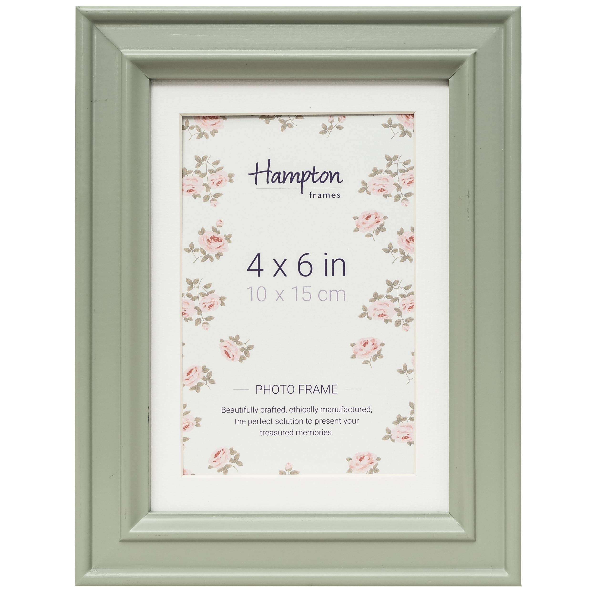 Hampton Frames Sage Helena Picture Frame | 4X6 (10X15cm), Green, Mdf, Rectangular, Glass Front | Freestanding Or Wall Mount | Landscape Or Portrait | Photo Or Certificate Display