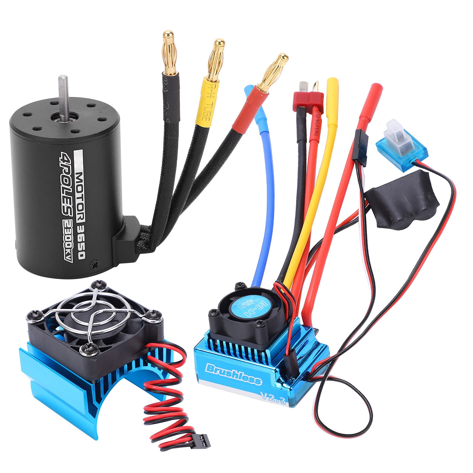 TOPINCN 2300KV 3650 Motor sin Escobillas 45A ESC Conjunto Combinado Impermeable con Disipador de Calor para Vehículos 1/10 RC