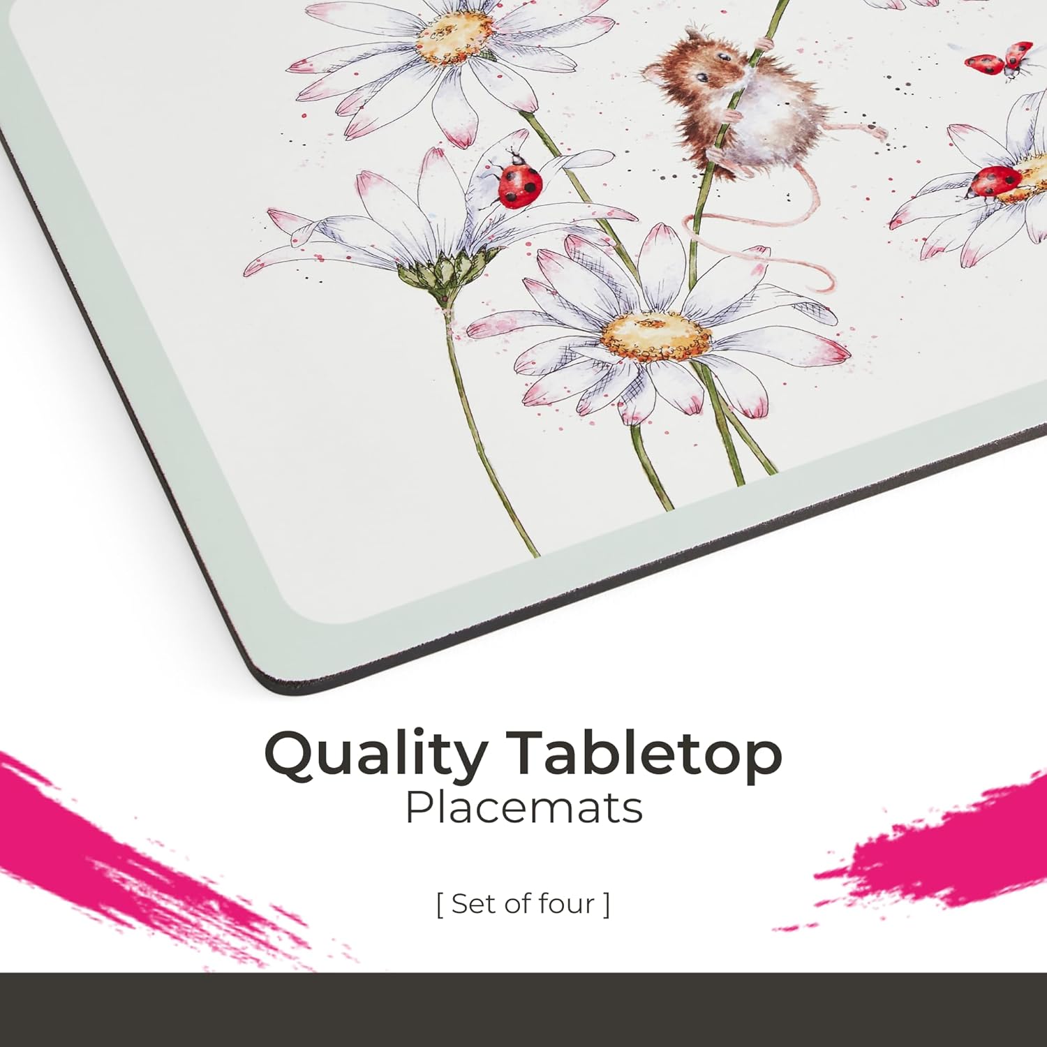 Portmeirion Wildflower Placemats (Set of 4) - Wrendale Designs | Cork-Backed Board | Decorative Dining Placemats | Easy Maintenance & Durable Table Placemats for Kitchen and Dining Room (Pack of 2)