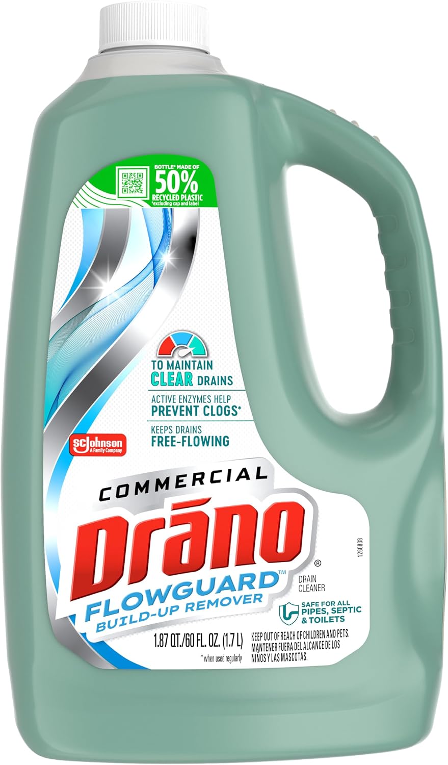 Drano FlowGuard Build-Up Remover, Active Enzyme Drain Cleaner, 60 oz 1-Pack