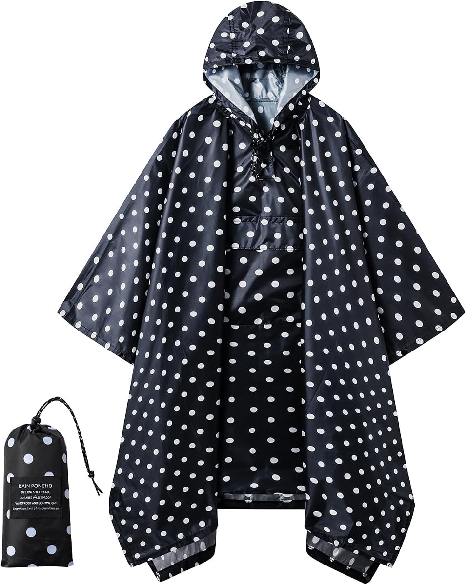 Hooded Rain Poncho for Adults - Waterproof Rain Coat and Lightweight Jacket 3-in-1 Multi-Function with Pockets