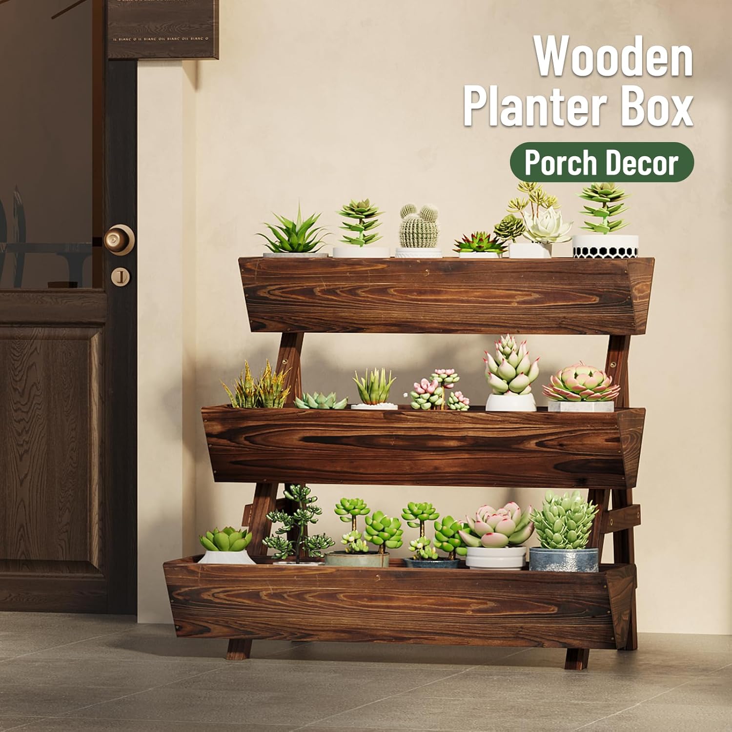 Vertical Wooden Raised Garden Bed, Garden Planters Freestanding Wood Plant Stand Flower Rack Wooden Planter Box for Plants Herbs Flowers Vegetables Outdoor Indoor Gardening (3-Tier Large Carbonized)