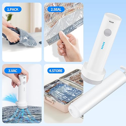 Miniatura 6 de 16 bolsas de sellado al vacío para ropa con bomba de aire eléctrica, ahorro de espacio de compresión, bolsas de almacenamiento al vacío para