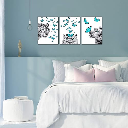 Miniatura 3 de Kalormore - Lienzo abstracto para pared, diseño de leopardo blanco y negro con mariposas