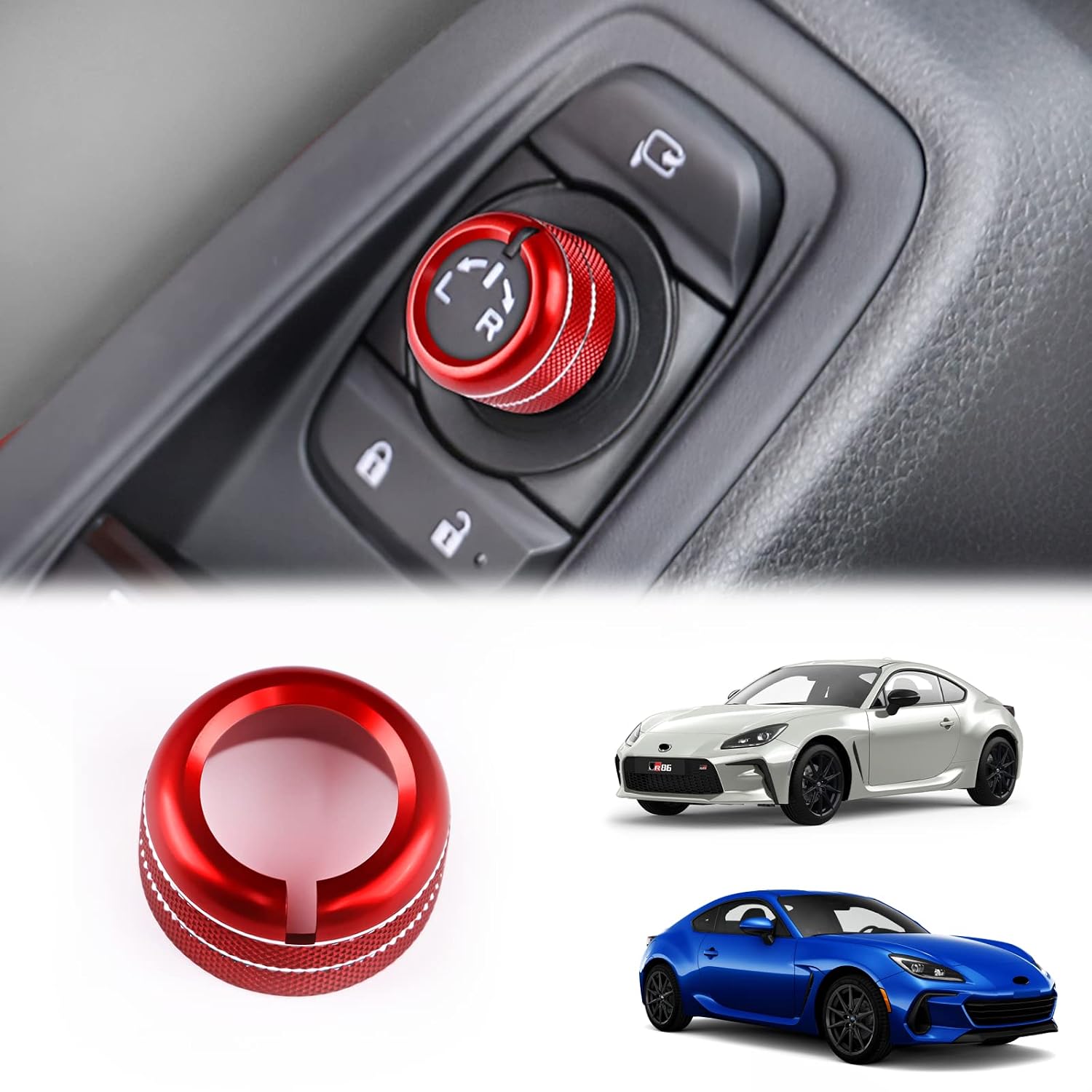 KUNGKIC for 2021 2022 2023 2024 2025 Subaru BRZ Toyota GR86 Rearview Mirrors Switch Knob Ring Cover Trim Aluminium Alloy Interior Accessories Red