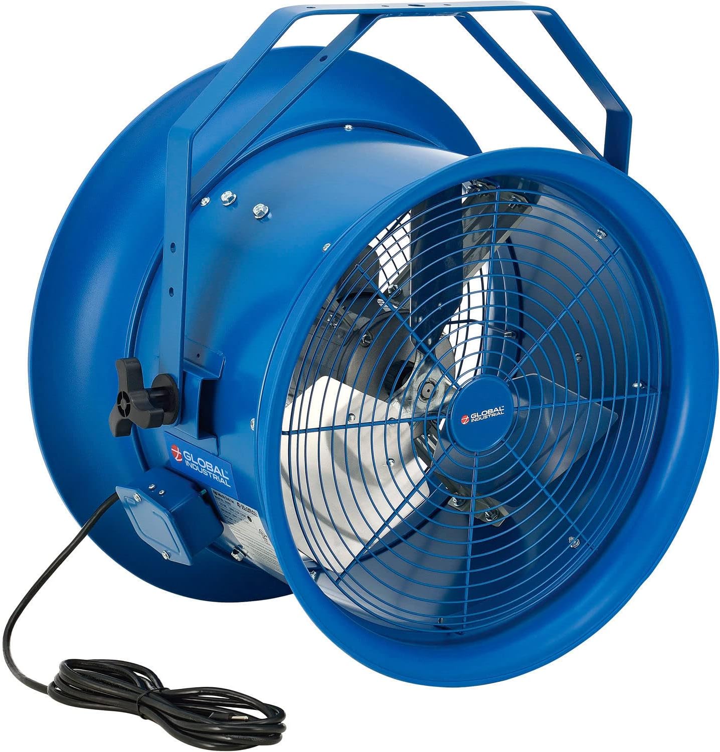 Global Industrial 18" High Velocity Dock Fan with Yoke Mount, 7700 CFM, 115/240V, High Velocity Drum Fan, 1 Speed, 1/2 Horsepower, Indoor Commercial Use