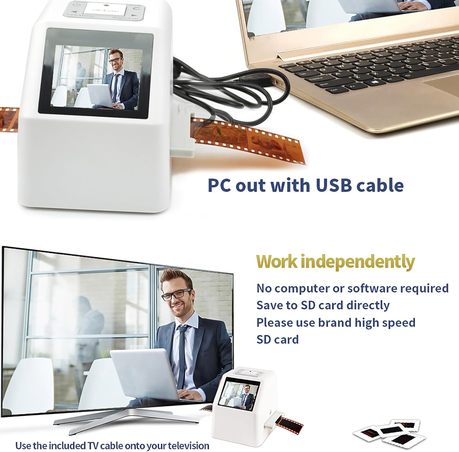 Slide Negative Scanner, Film Scanner Transfer Machine with 2.4" LCD Screen, Converts 135mm/126/110kpk/Super 8 Film Negatives Slides to 20 Megapixel JPEG Images, for Gift, Family Gathering