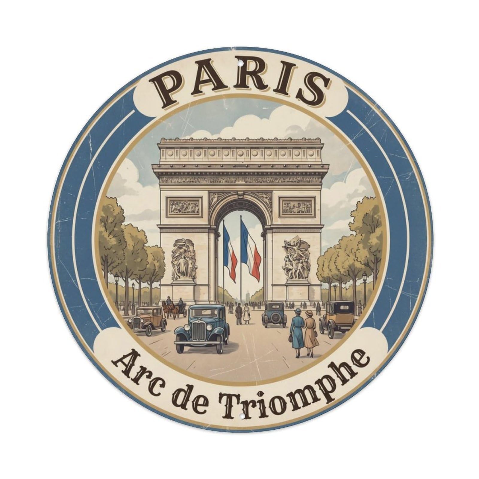 Fqnyr Style Vintage Travel Parisian Arc Triomphe Metal Tin Sign