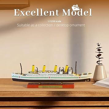 1/1250 HMHS Britannic Cruise Ship Model Classic Alloy Metal Die-cast Boat Model Legendary British Cruise with Wood Grain Plastic Display Stand Suitable for Collection or Gift for Adults