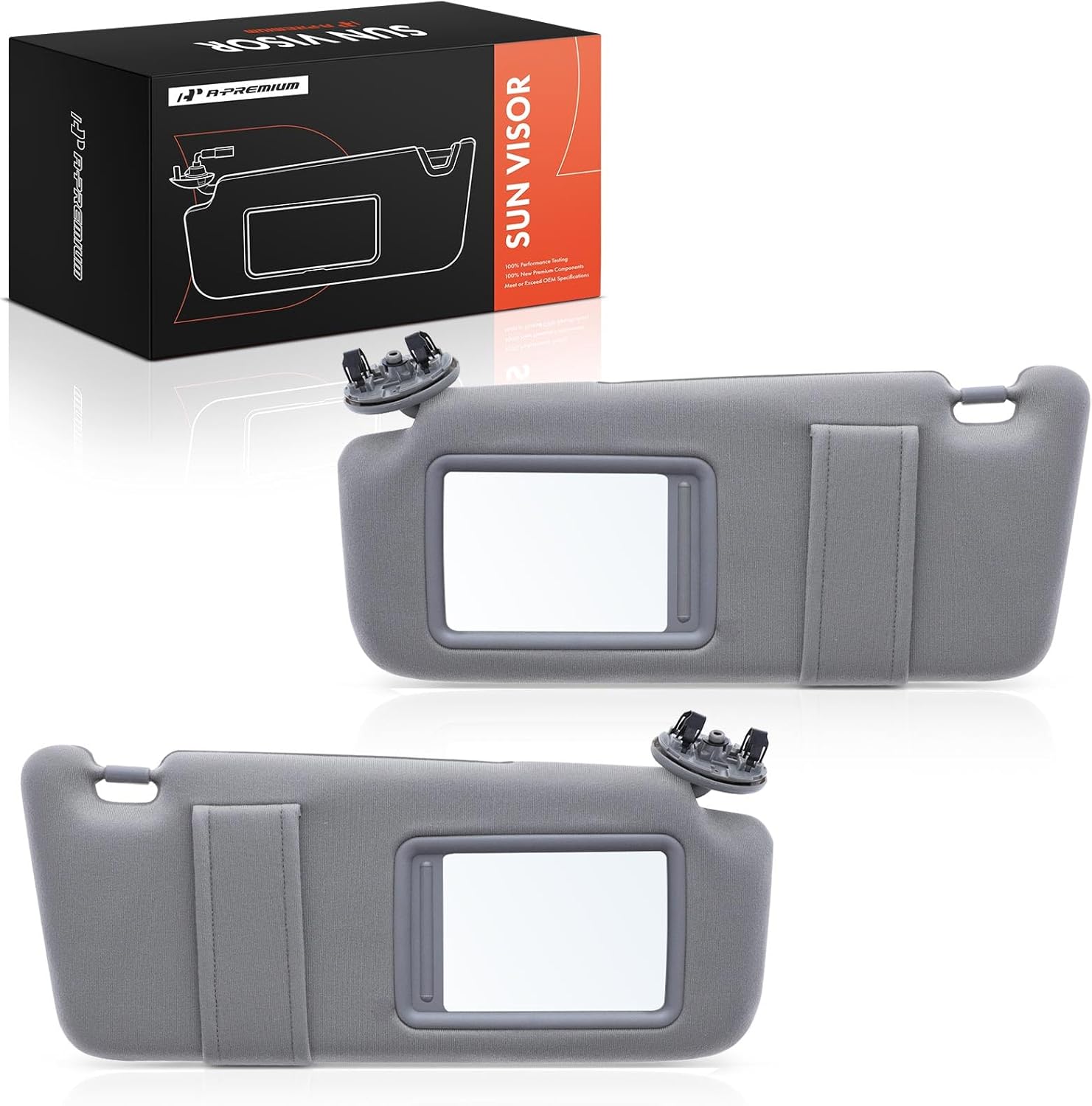 A-Premium Driver & Passenger Sun Visor Compatible with Toyota Camry 2007 2008 2009 2010 2011 - with Vanity Mirror, Without Sunroof, Without Vanity Light, Gray - Replaces 7431006750B0, 7432006780B0