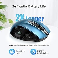 Vista 5 de TECKNET Pro ratón óptico ergonómico inalámbrico móvil 2.4 G con nano receptor USB para portátil, PC, ordenador, Chromebook, portátil, 6 botones