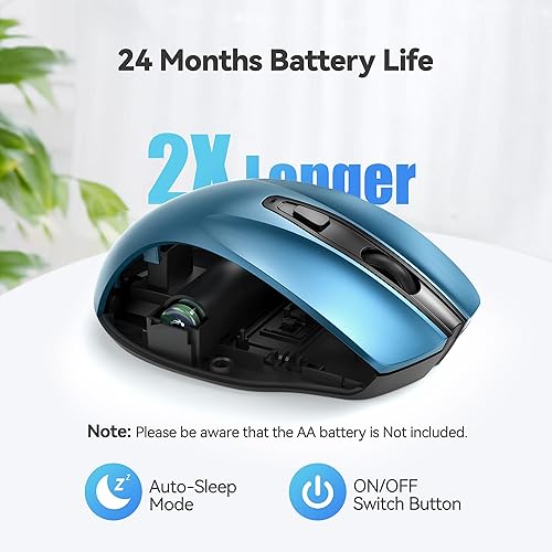 Vista 5 de TECKNET Pro ratón óptico ergonómico inalámbrico móvil 2.4 G con nano receptor USB para portátil, PC, ordenador, Chromebook, portátil, 6 botones