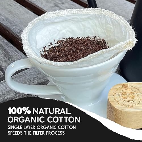 Miniatura 6 de Paquete de 2 filtros reutilizables de algodón orgánico para verter sobre cono Hario V60  Filtro para cafetera Pourover de cerámica vidrio gotero de