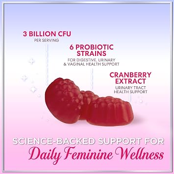 Probiotics for Women Gummies with Cranberry - 6 Premium Strains for PH Balance - Women Probiotics for Digestive Health, Vaginal & Immune Support, Women's Probiotic Feminine Health Gummy - 60 Gummies